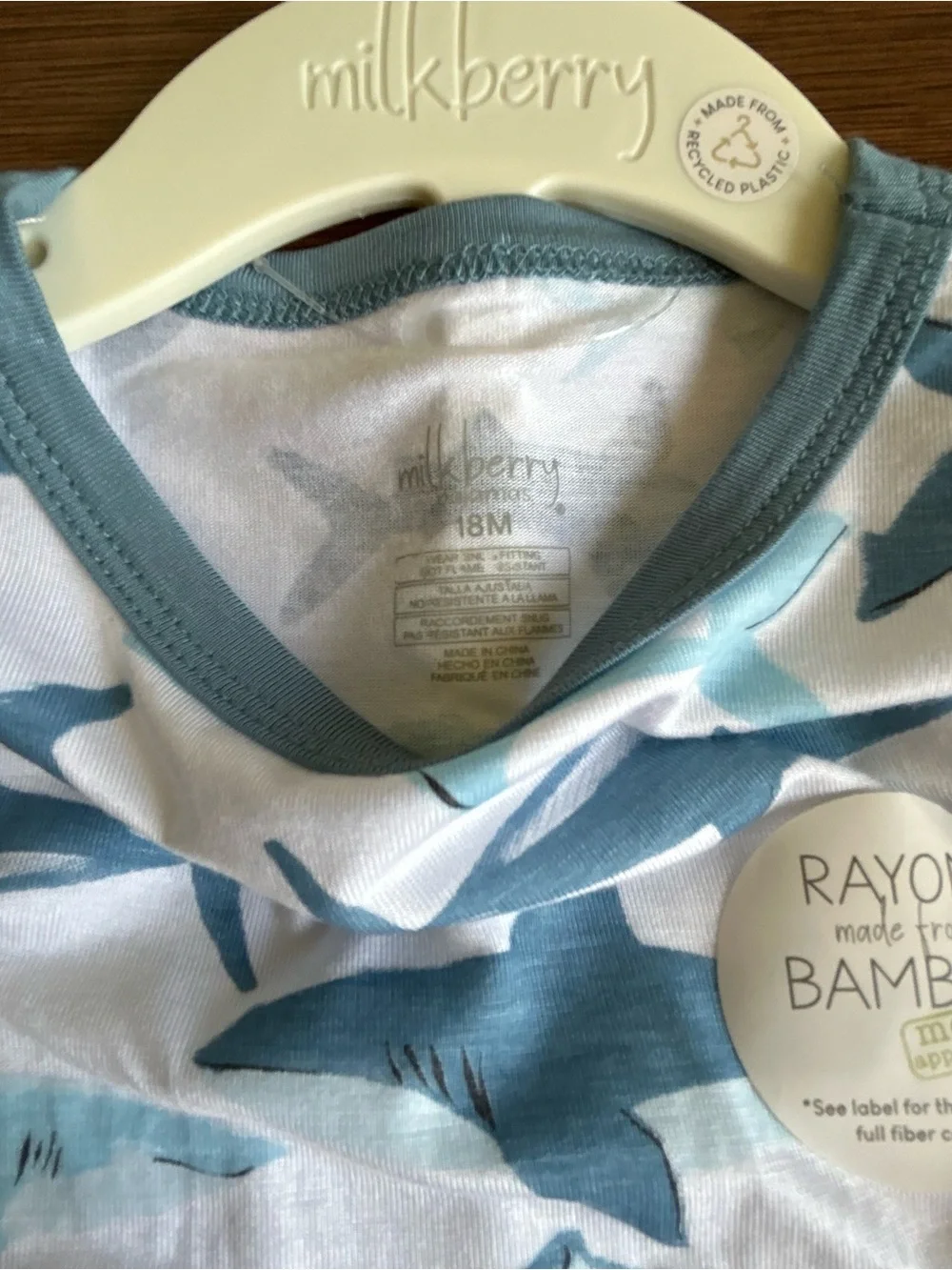 Milkberry Short Sleeve and Pants Bamboo Pajama Set Sharks 18m